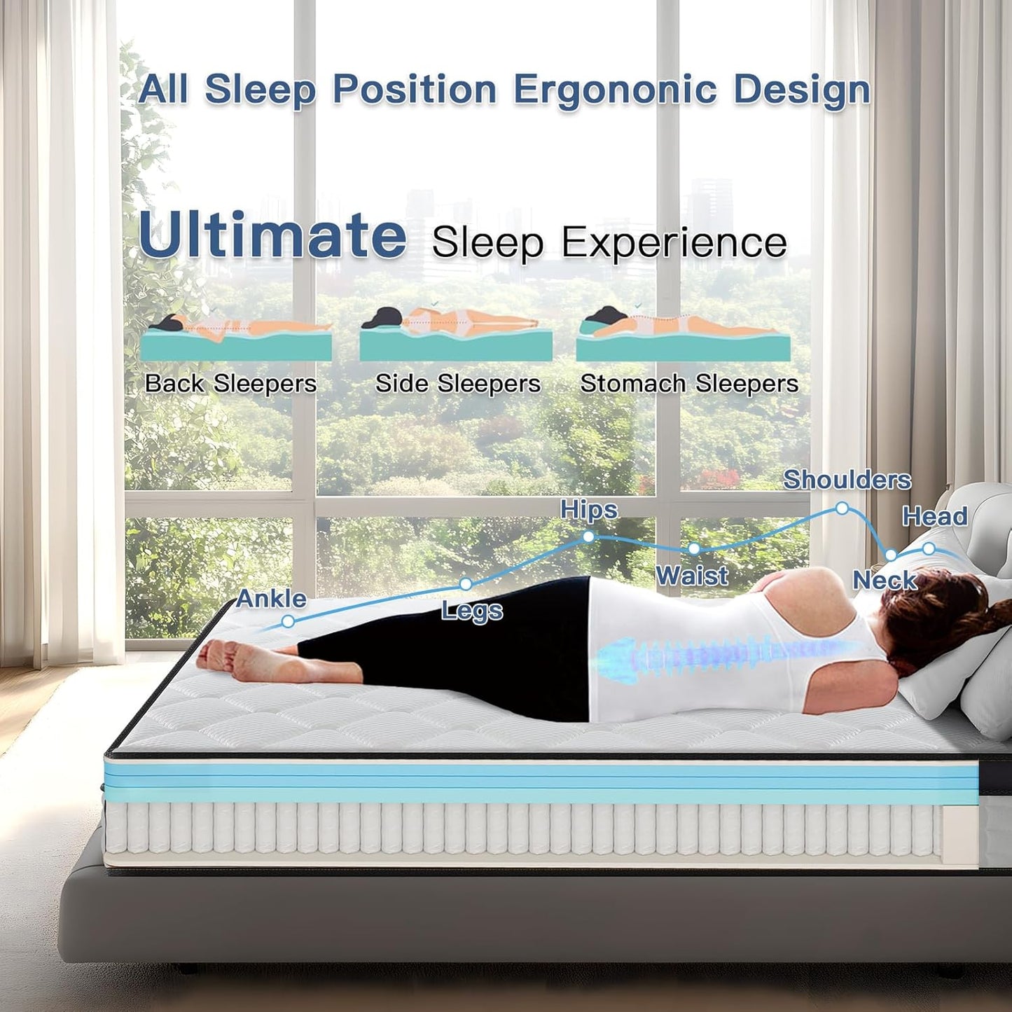 Queen Size 10 Inch Gel Memory Foam Mattress with Individual Pocket Spring for Pressure Relief & Motion Isolation, Premier Comfort Night Sleep, Medium Firm Hybrid Queen Mattress in a Box