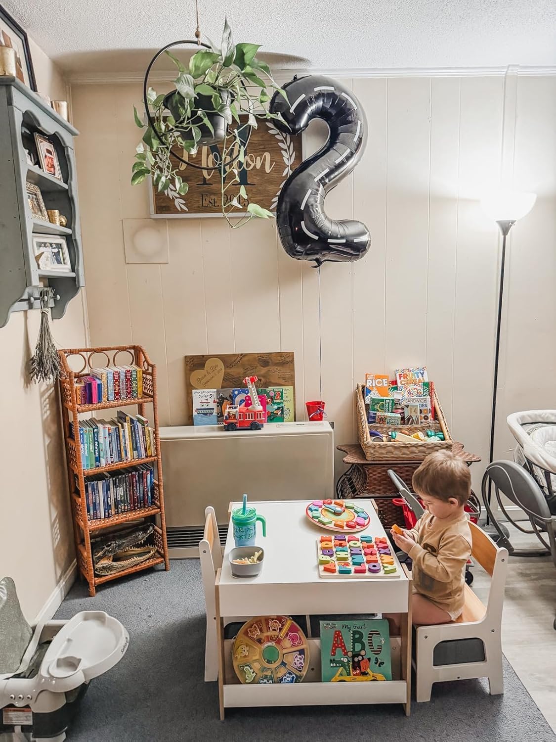 Asweets Kids Table and Chair Set,4 in 1 Toddler Desk with Storage Drawer,Wooden Activity Table for 2 in 1 Detachable Tabletop,Bookshelf,Suitable for Classroom,Home,Nursery,Playroom (Natural White)