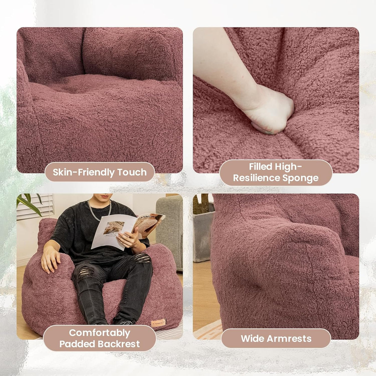 Bean Bag Chair with Filler, Bean Bag Sofa with Tufted Soft Stuffed Filling, Fluffy and Lazy Sofa, Comfy Cozy BeanBag Chairs with Memory Foam for Dorm, Apartment, Living Room (Red)