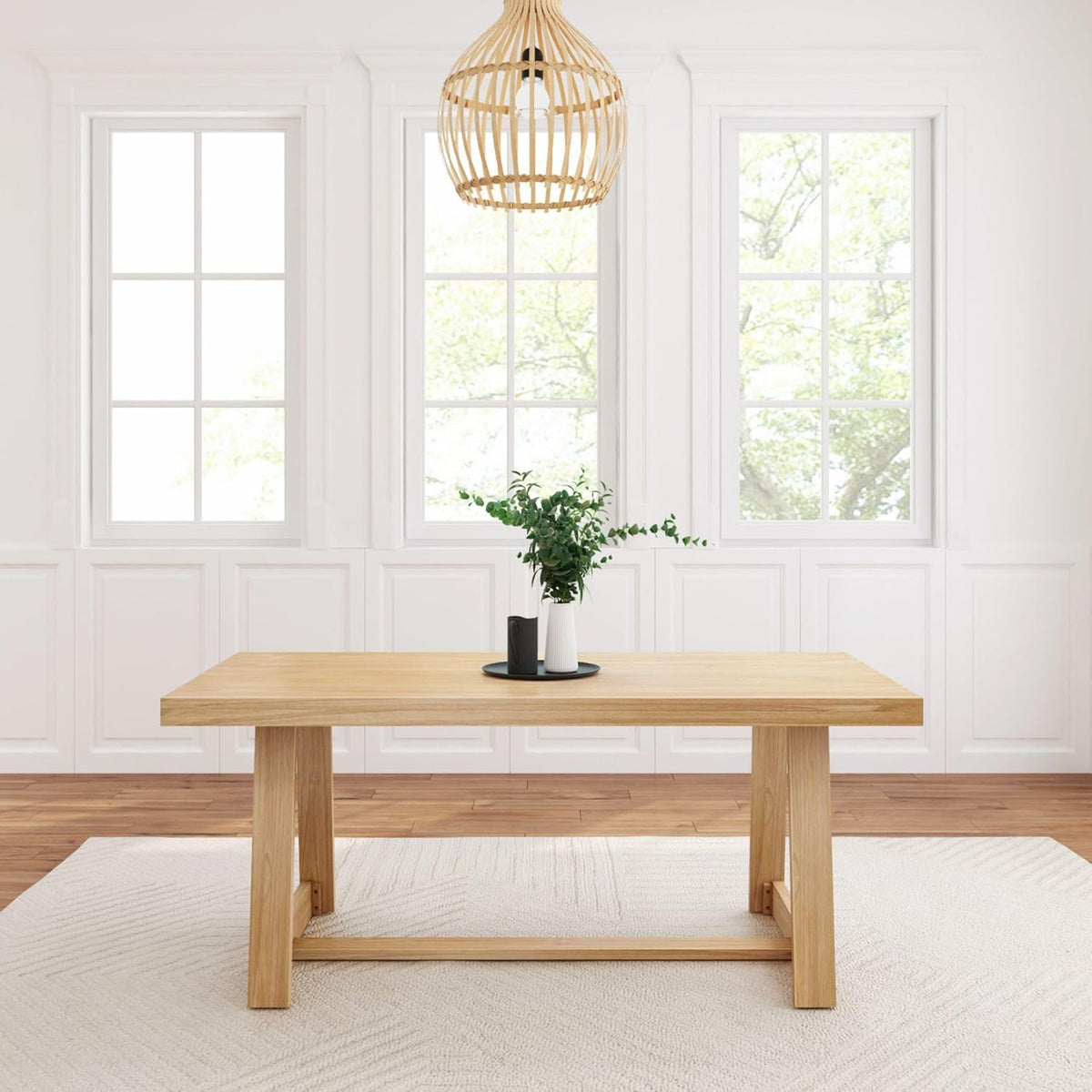 Plank+Beam72 Inch Farmhouse Dining Table,Solid Wood Rustic Kitchen Table,Large Wooden Rectangular DinnerTable for Dining Room,Home Office,Living Room Furniture,Easy Assembly,Blonde Wirebrush,6 Seating