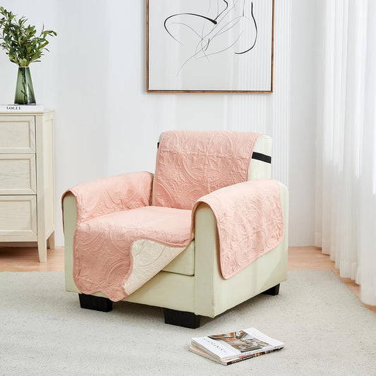 Great Bay Home Reversible Chair Cover - Washable Slipcover Furniture Protector with Elastic Straps - Chair Cover for Dogs, Kids, and Pets - Quilted & Stitched Detail (Chair, Dusty Rose/Taupe)
