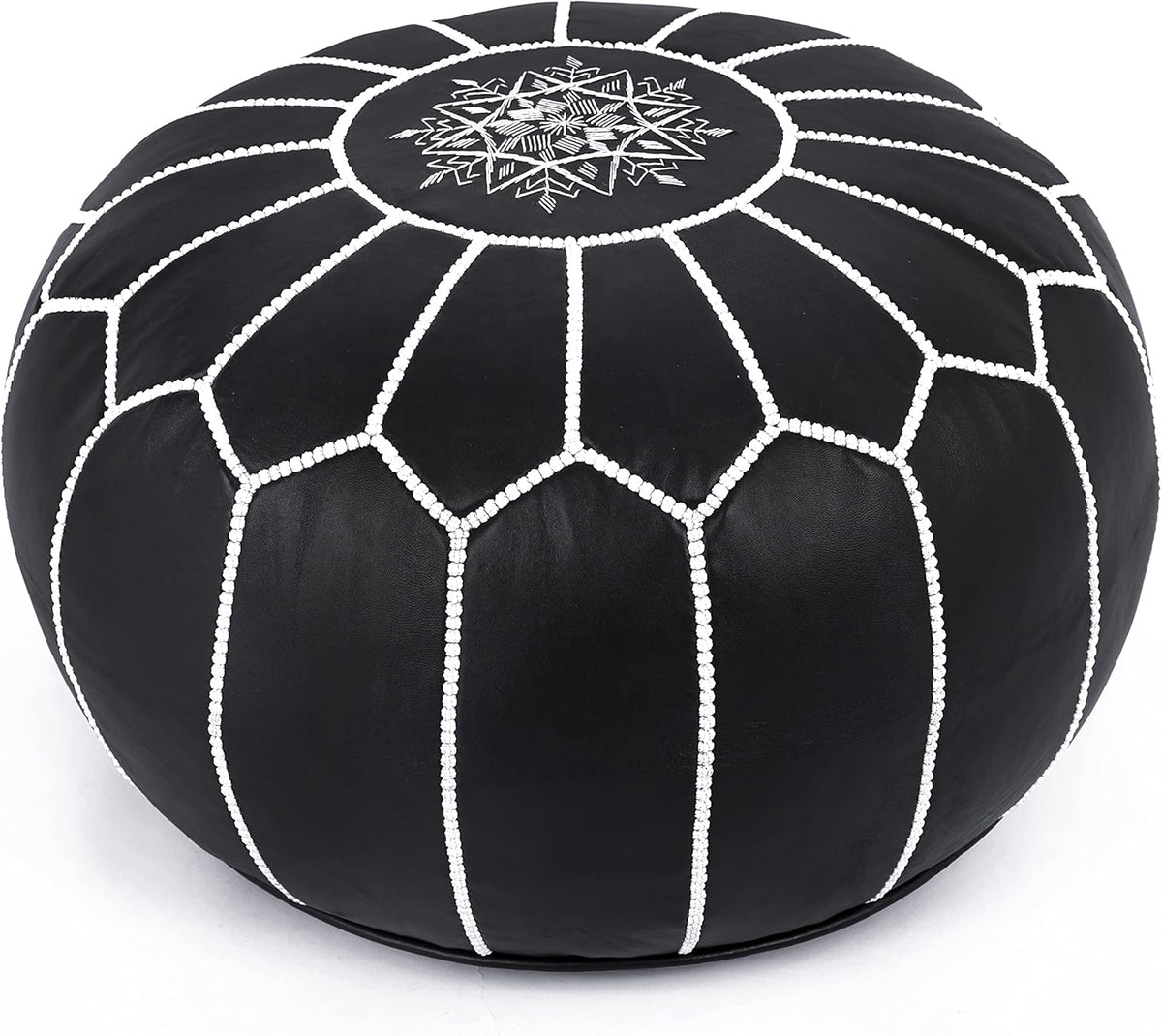 Marrakesh Gallery Genuine Leather Round Pouf Unstuffed - Moroccan Ottoman Footstool, Footrest Cover - Boho Decor - Bohemian Living Room, Bedroom, Kids Room, Gift & Wedding