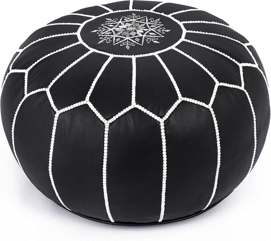 Marrakesh Gallery Genuine Leather Round Pouf Unstuffed - Moroccan Ottoman Footstool, Footrest Cover - Boho Decor - Bohemian Living Room, Bedroom, Kids Room, Gift & Wedding
