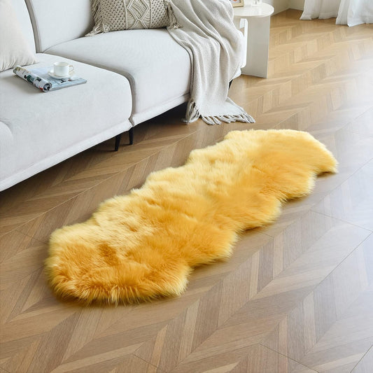 duduta Yellow Faux Sheepskin Runner Rugs 2x6 ft, Fluffy Shag Bedroom Rug Fur Sofa Couch Covers Washable