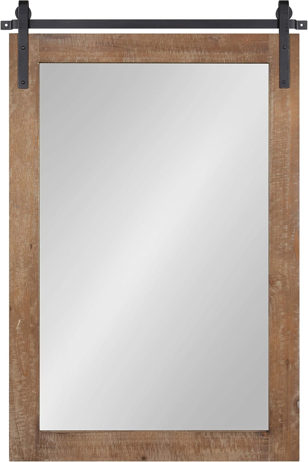 Kate and Laurel Cates Farmhouse Wood Framed Wall Mirror, 24 x 38, Rustic Brown, Barn Door-Inspired Rustic Mirrors for Wall