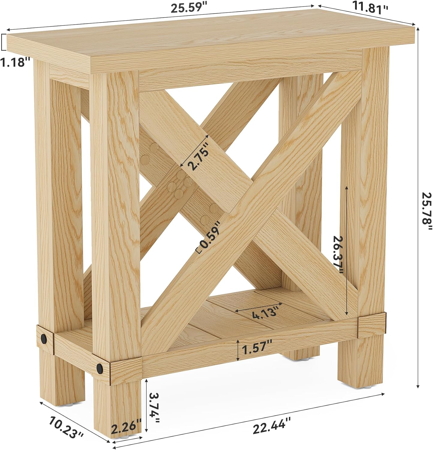 LITTLE TREE Farmhouse Side Table Set of 2, Narrow End Table for Space Saving, Bedside Furniture for Bedroom, Living Room, Small Spaces, Oak