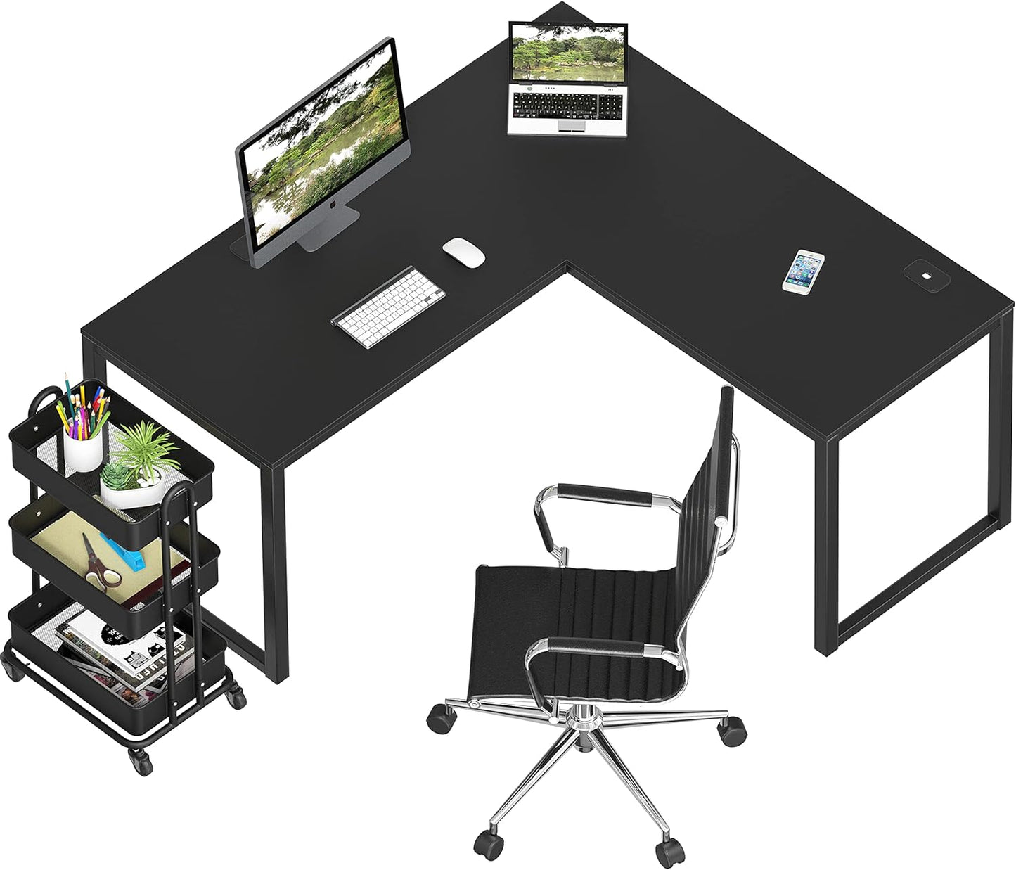 SHW 55 x 60 Inches Commercial-Grade L-Shape Corner Office Computer Desk, Black