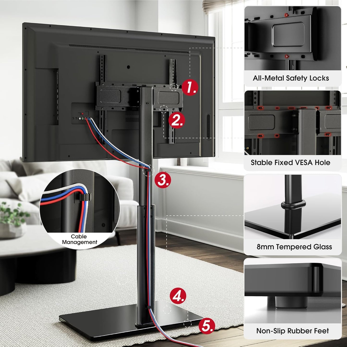 Swivel TV Floor Stand for 32-65 Inches TVs, 8 Level Height Adjustable Corner Small TV Stand Mount for Living Room/Bedroom, Holds up to 88 lbs,MAX VESA 400x400mm,Black