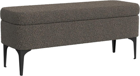 HomePop Upholstered Storage Bench with Metal Leg Home Décor|Bench with Storage for Living Room & Entryway - Dark Brown Boucle