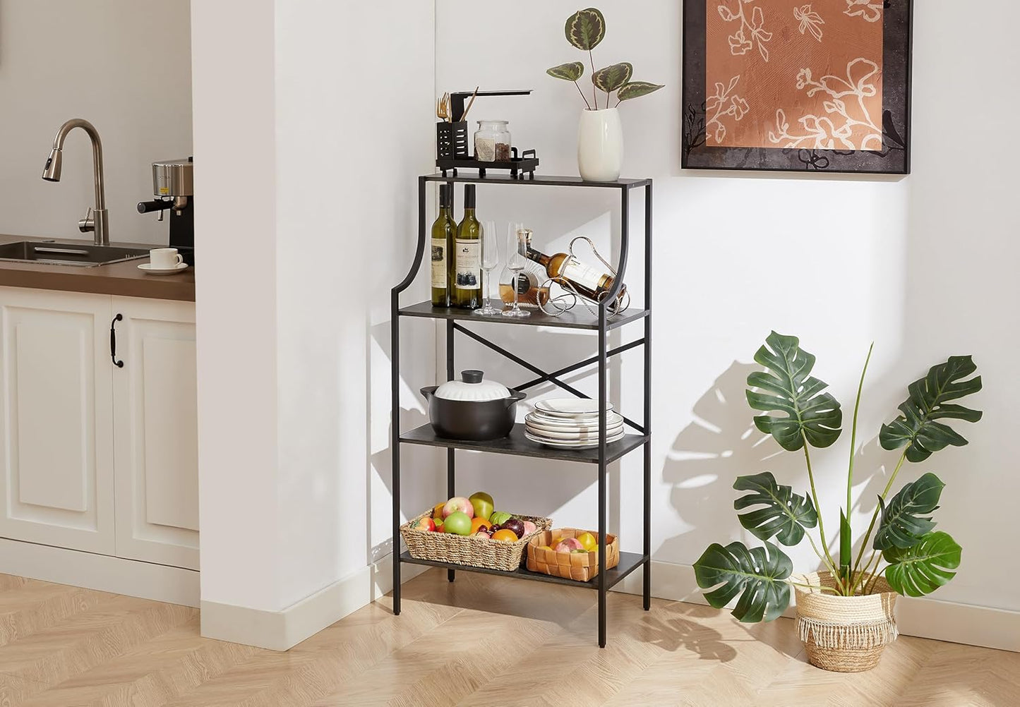 4 Tier Bookshelf, Entryway Standing Shelf Units with Storage, Small Bookcases with Open Shelves, Home Storage Shelving for Bedroom, Study, Living Room, Wood Grey
