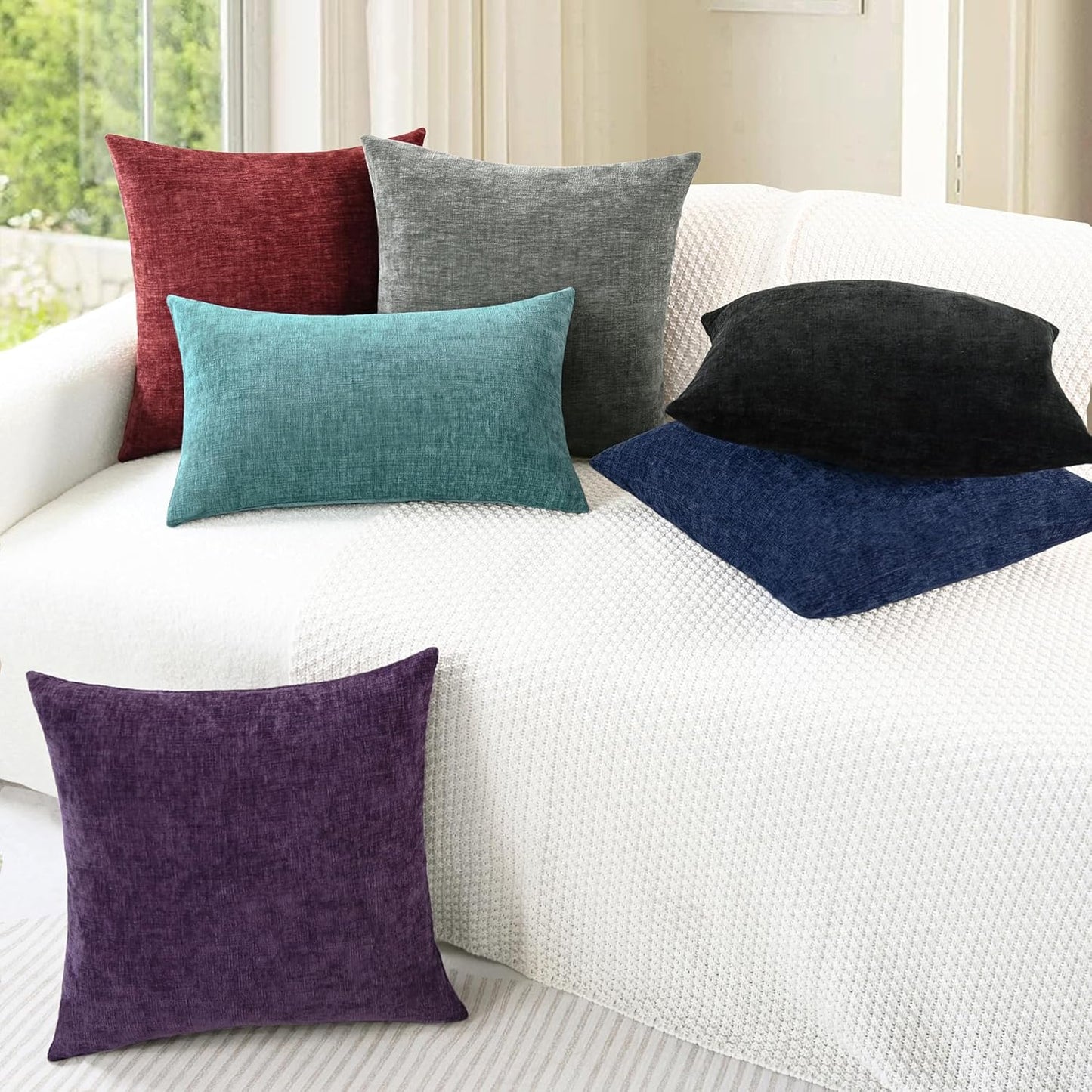 CaliTime Throw Pillow Covers Decorative 18 X 18 Inches Pack of 2 Cozy Chenille Cushion Cases for Couch Sofa Bed Living Room Home Black