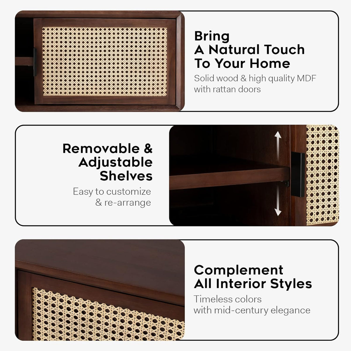 Bme Jasper Deluxe TV Console Table, Pre-Assembled Entertainment Center for up to 70 inch TV, 10 Minutes Assembly Solid Wood TV Table, Mid Century Console Stand - Walnut