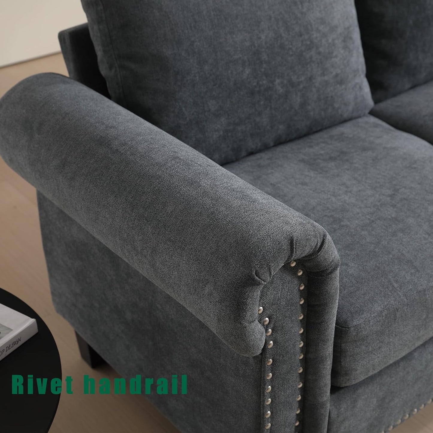 Ball & Cast 106" Convertible Sectional Sofa with Storage Chaise, Linen Upholstered 4 Seater Couch with Back Cushions and Removable Ottoman for Living Room, Apartment, Office,Gray