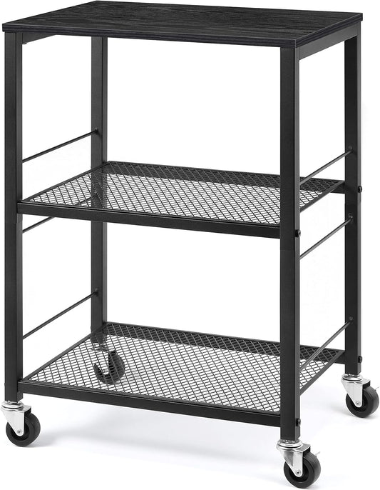 LIANTRAL 3 Tier Rolling Cart, Black Kitchen Carts on Wheels with Storage, Multifunctional Utility Cart for Kitchen Bathroom Living Room Bar Office