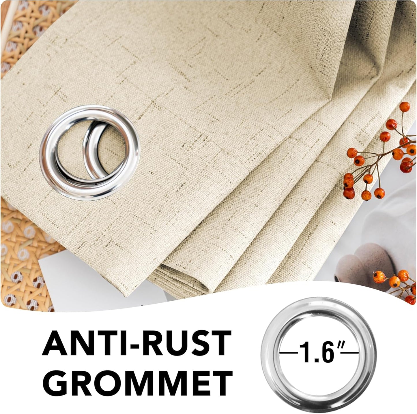 H.VERSAILTEX 100% Blackout Curtains for Bedroom Thermal Insulated Linen Textured Curtains Heat and Full Light Blocking Drapes Living Room Curtains 2 Panel Sets, Bleached Sand, 42x84 Inch