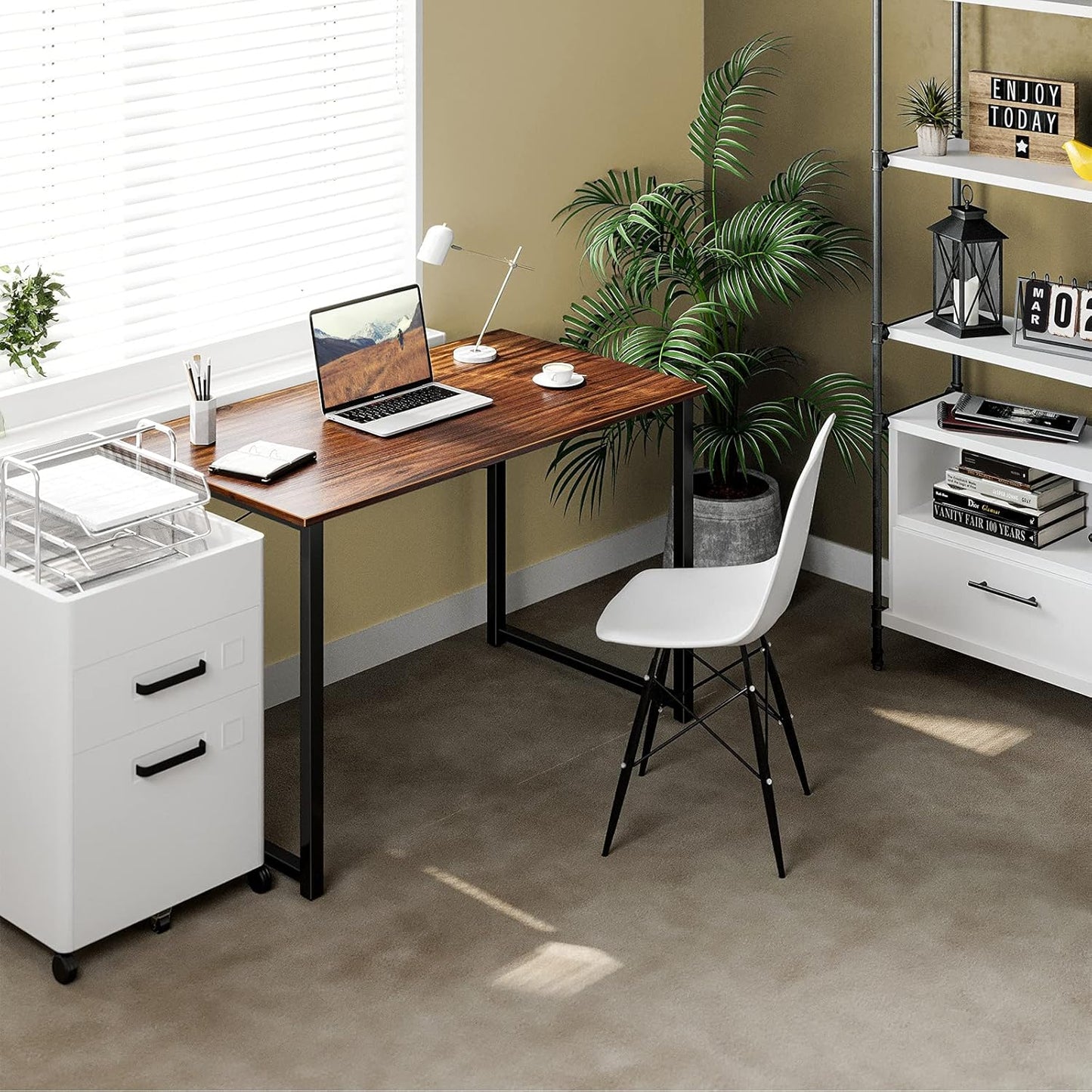 Coleshome 40 Inch Computer Desk, Modern Simple Style Desk for Home Office, Study Student Writing Desk, Deep Brown