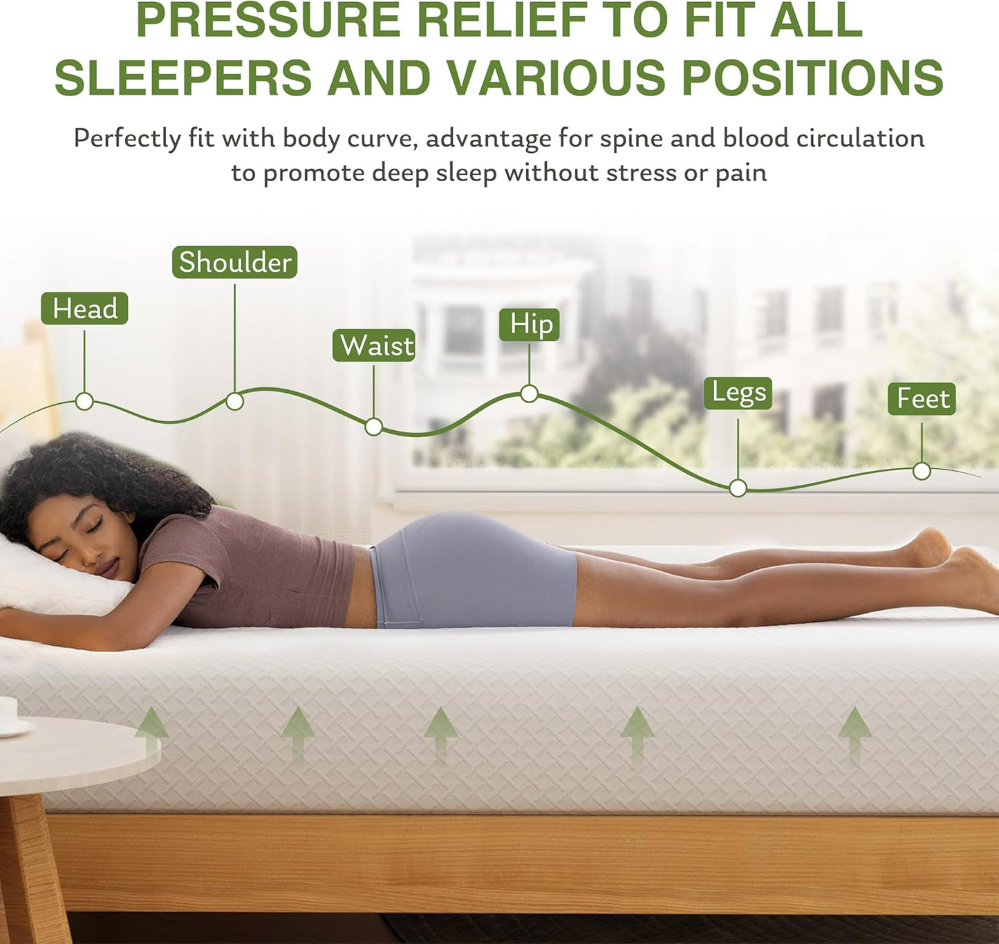 Twin XL Memory Foam Mattress, 8 Inch Bed Mattress in a Box with Cooling Green Tea Gel, Relieve Pressure with Medium Support, CertiPUR-US Certified, 80''L x 38''W, White