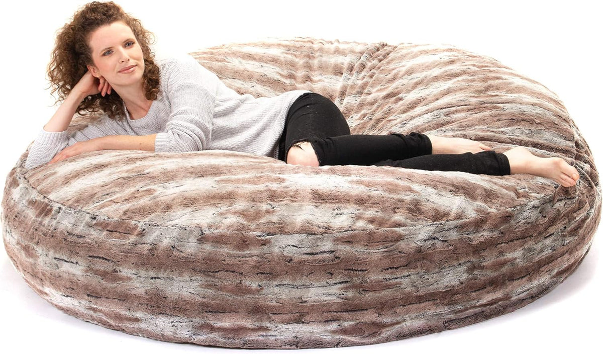 Jaxx 6 Foot Cocoon - 2-in-1 Convertible Bean Bag Bed & Large Bean Bag Chair for Adults, Premium Luxe Faux Fur - Mountain Fox