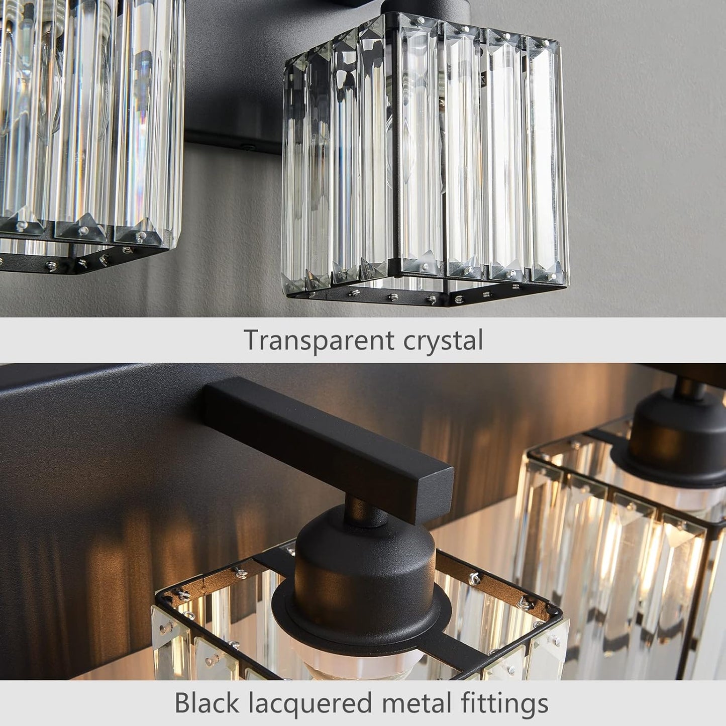 Modern Bathroom Vanity Light 3-Lights Modern Black Crystal Wall Light Bathroom Vanity Light Fixtures