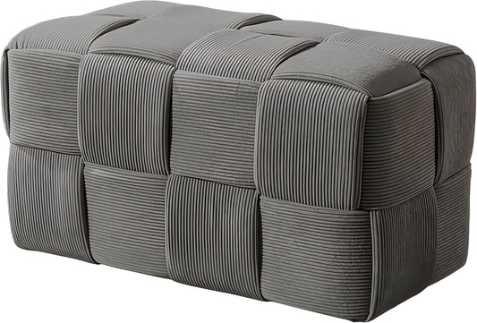 Ottoman Foot Rest Soft and Comfortable Ottoman Square Corduroy Woven Design Sofa Stool (Grey-L)