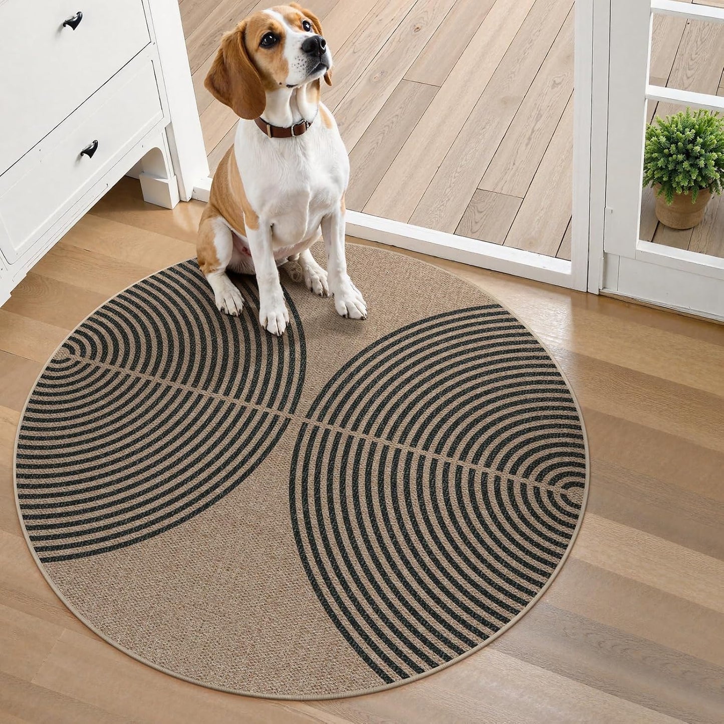 Lahome Modern Rainbow Round Rug, 3ft Small Washable Circle Carpet Natural Indoor Outdoor Patio Front Porch Rug, Farmhouse Non Slip Non Shedding Contemporary Round Mat for Entryway