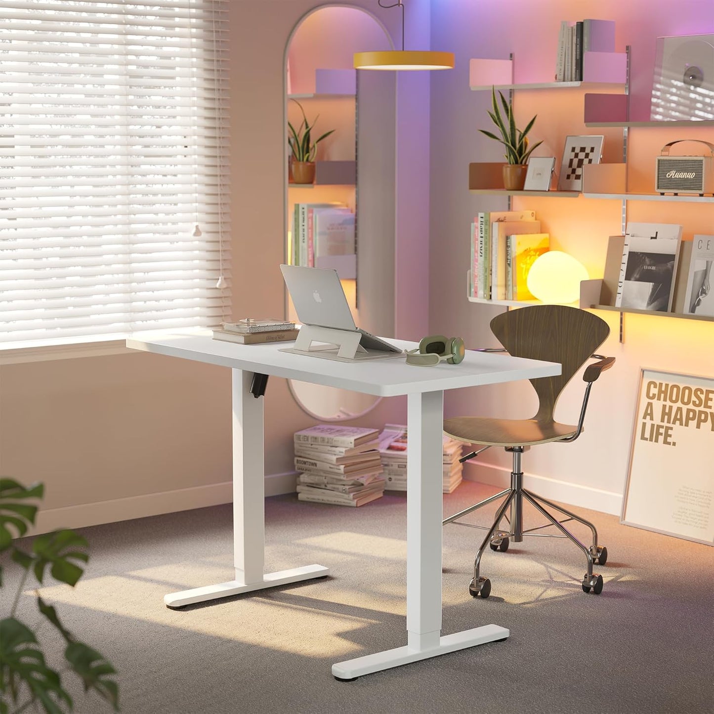HUANUO Electric Standing Desk, 48 x 28 Inch Height Adjustable Computer Desk with Storage Bag, 4 Height Memory Settings, Sit Stand Up Desk for Home Office, White