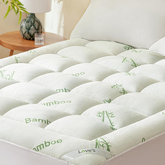 Love's cabin Queen Mattress Topper, Rayon Derived from Bamboo, 900 GSM Breathable Mattress Topper Pad, Thick Pillow Top Mattress Pad with Stretches up 8"-20" Deep Pocket(60"x80"), Green