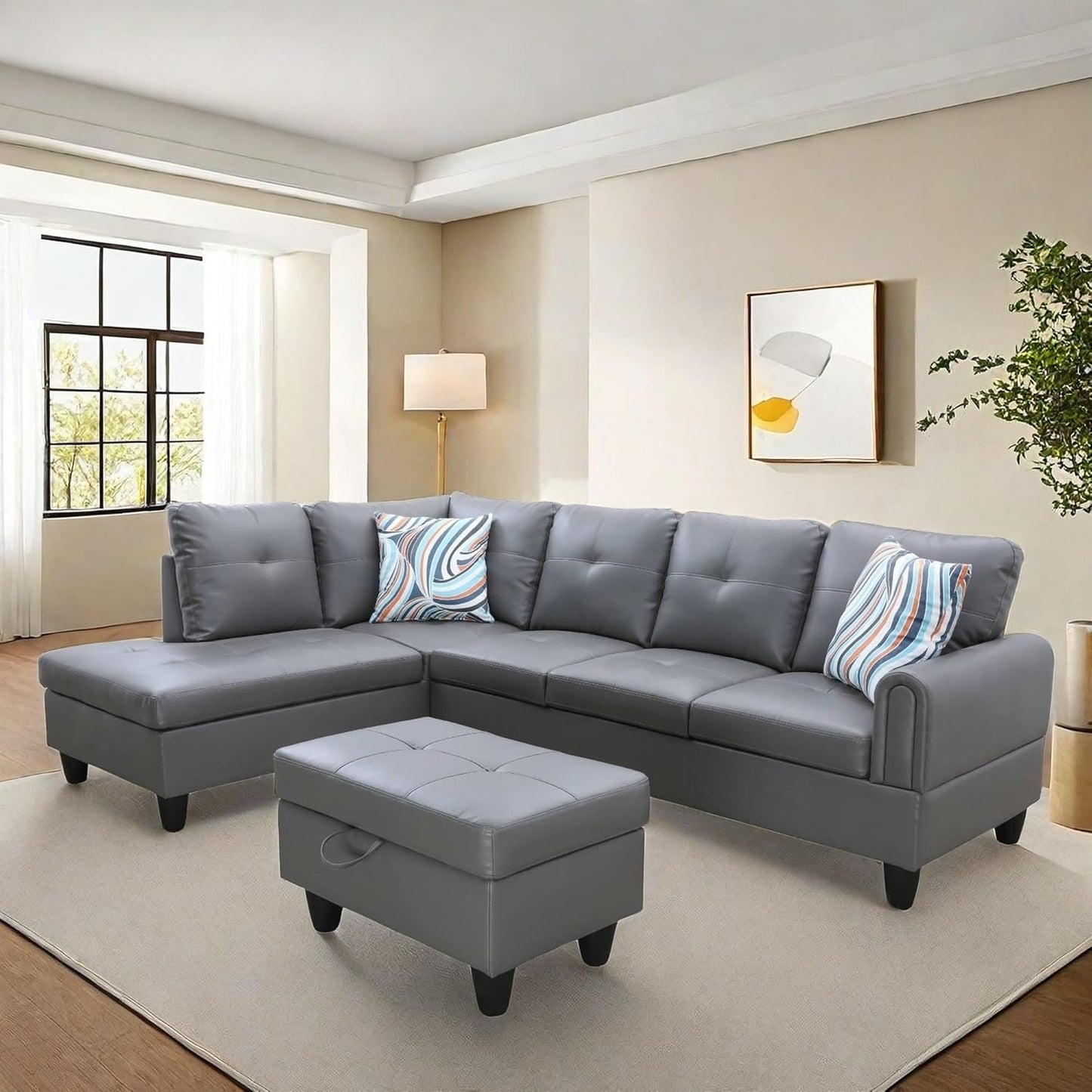 NAYSAYE Sectional Couch with Ottoman Storage, L Shaped Couch Sofa Furniture Sets, Modern Comfy Modular Comfy Sofa for Living Room Bedroom, Office and Apartment, Grey