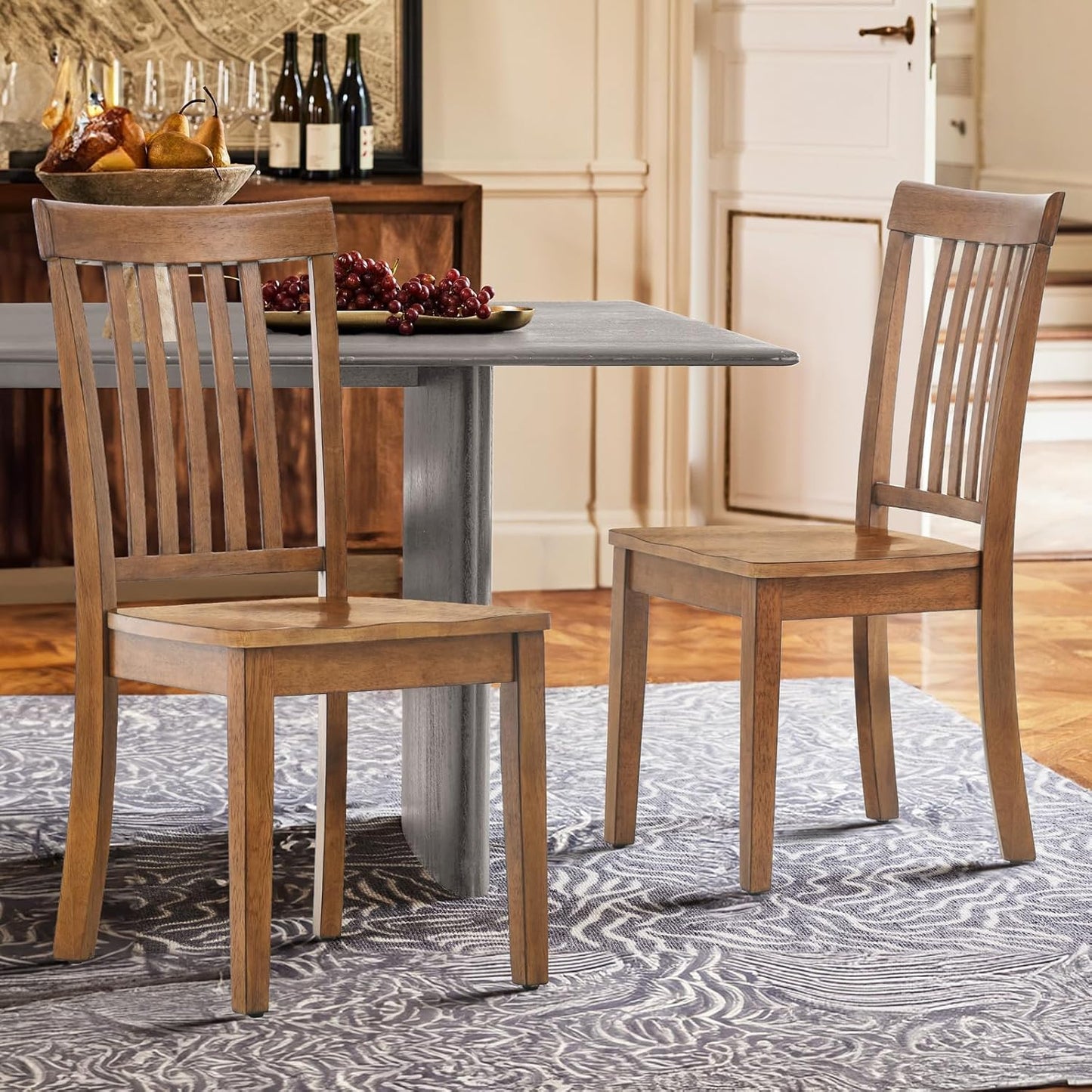 COLAMY Wooden Dining Chairs Set of 4, Spindle High Back Windsor Kitchen Side Chair, Farmhouse Dining Chairs for Kitchen and Dining Room, Light Brown