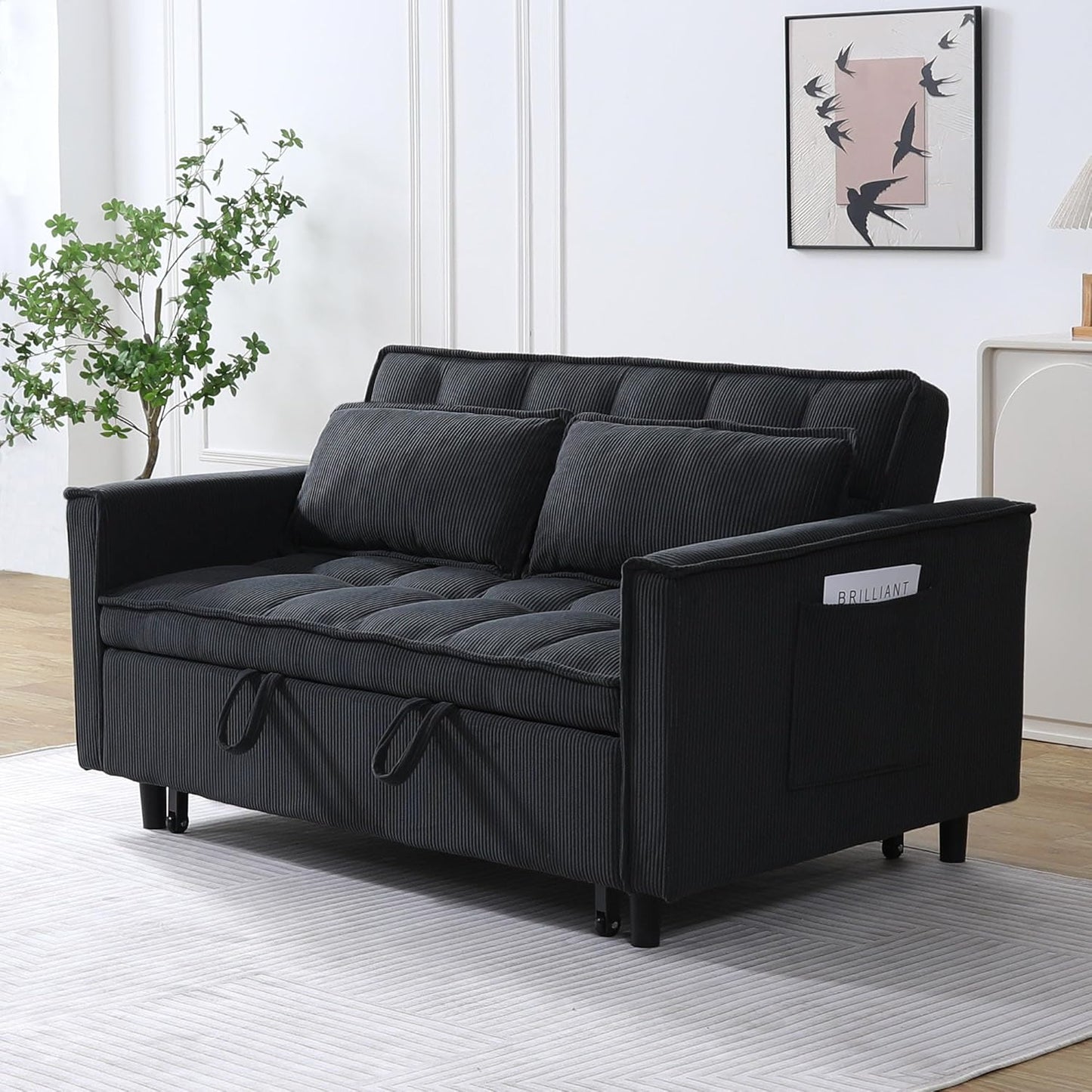 Ball & Cast Convertible Sleeper Sofa Bed,Convertible Pull Out Couch with 2 Pillows,Adjustable Backrest & Side Pocket,Loveseat Futon Sofa Bed for Living Room,Apartment,Corduroy Fabric,Dark Gray,54"