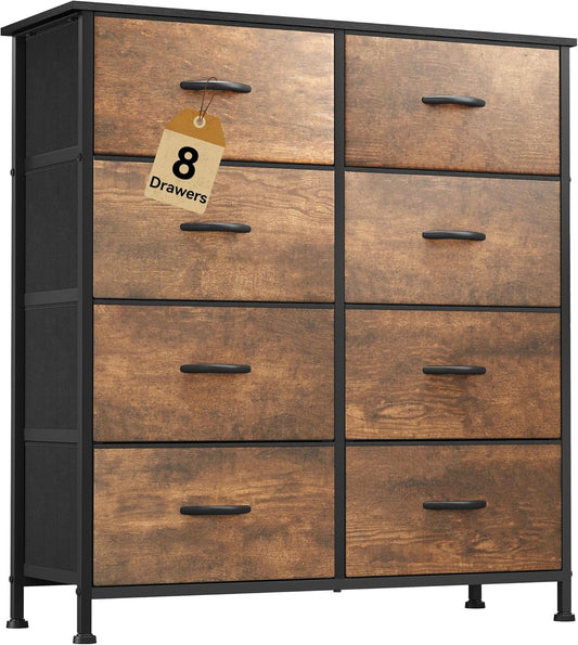 DWVO Fabric Dresser for Room, Tall Storage 8 Drawers, Black Dresser & Chest of Drawers, Storage Drawer Organizer for Closet, Living Room