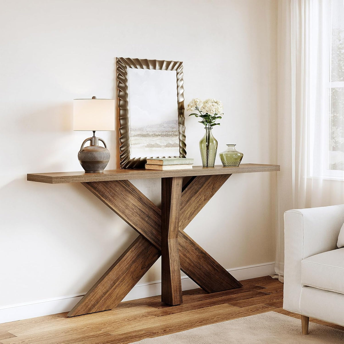 LITTLE TREE 70.9" Narrow Console Table, Industrial Entryway Table for Entryway, Modern Accent Table for Living Room, Hallway, Foyer, Brown