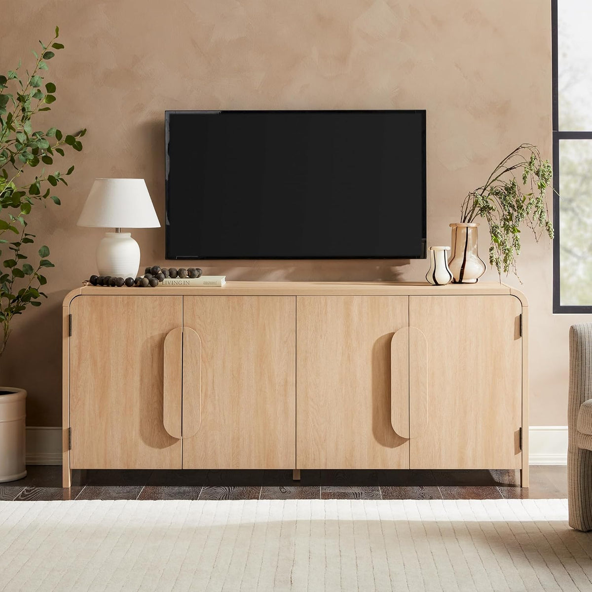 Walker Edison Chantelle Sideboard TV Stand with Storage, 70", Coastal Oak