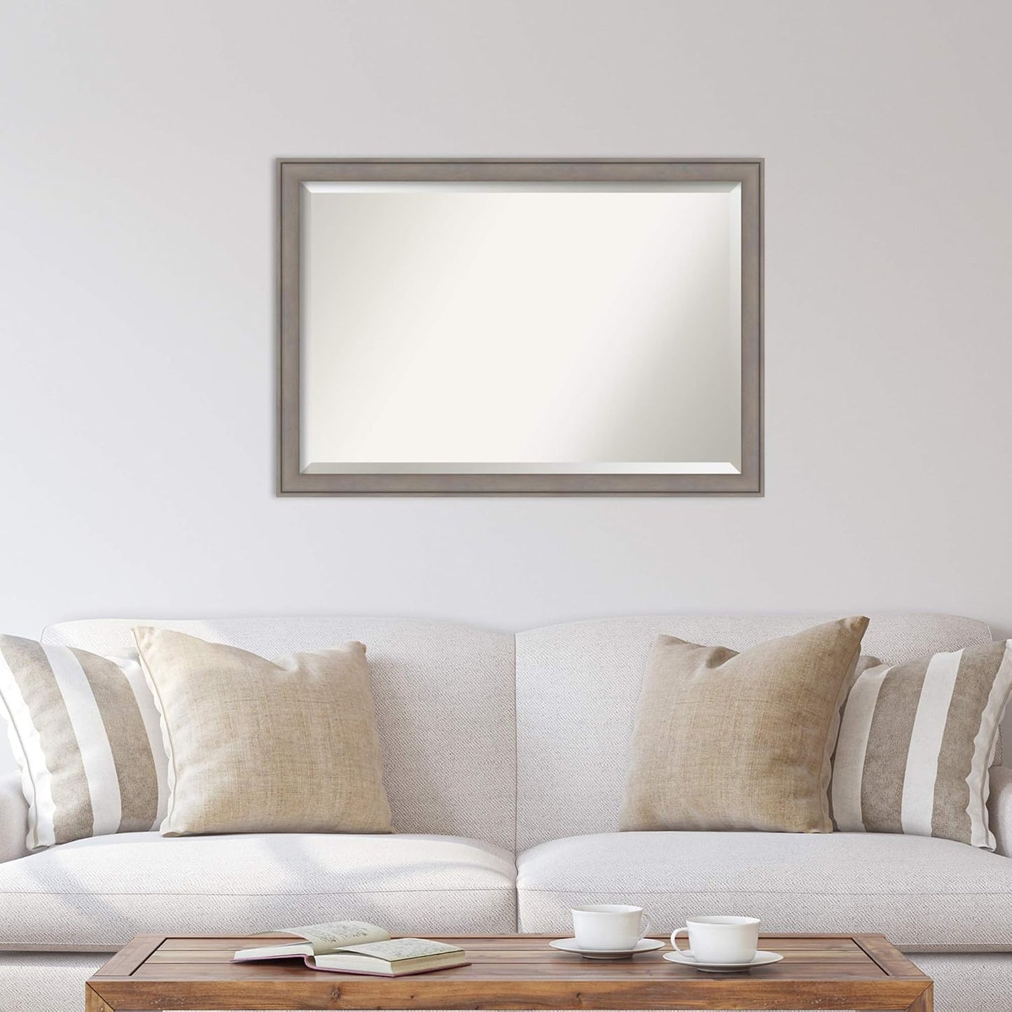 Amanti Art Grey Wall Mirror 28x40 Greywash Rectangle Bathroom Mirror for Wall Decor Living Room, Large Country Rustic Wood Frame, Hangs Horizonally and Vertically, Bathroom Decor, Beveled Edge