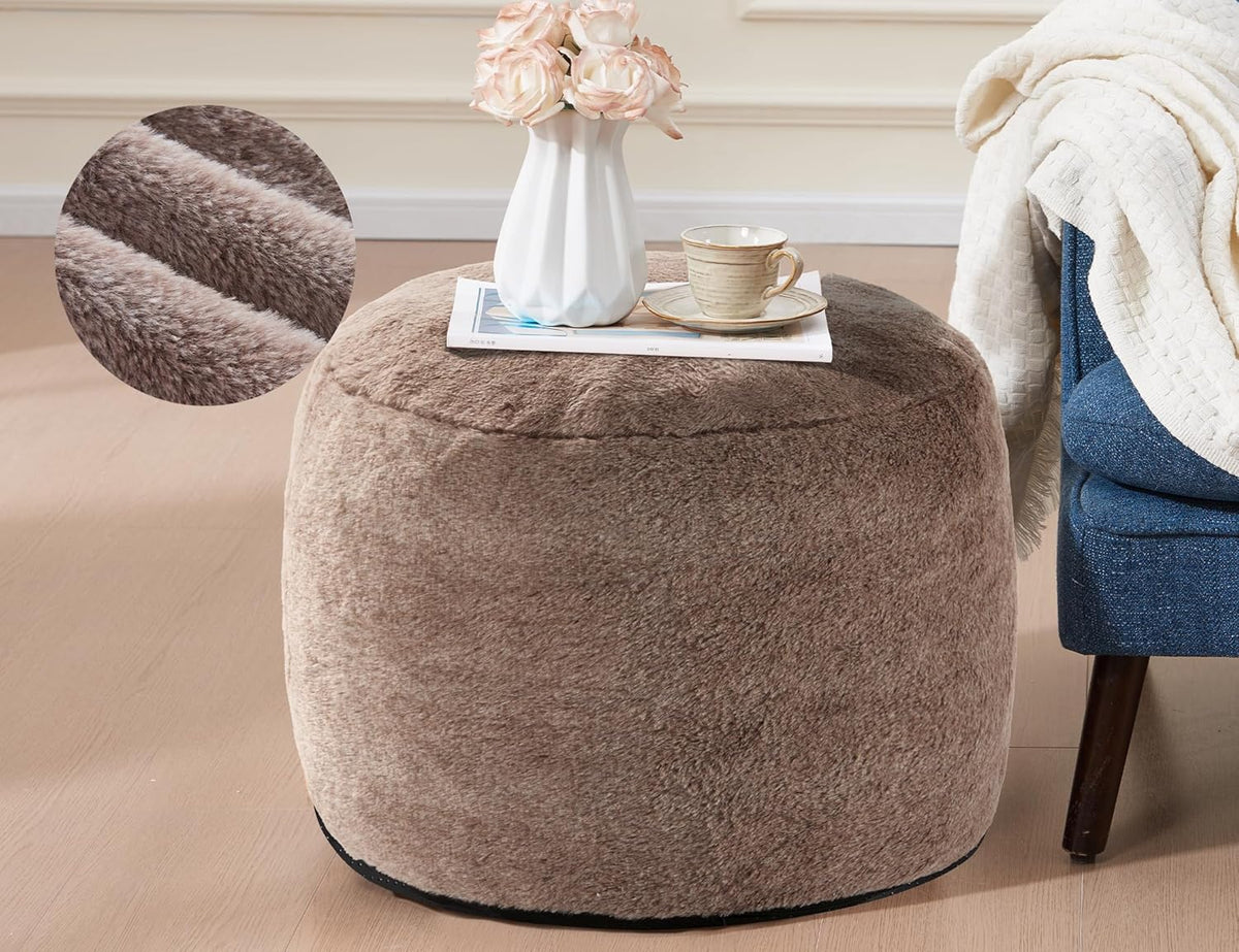 Round Pouf Ottoman 20"x15" Bean Bag Ottoman Soft Top Comfortable Small Foot Stool Foot Rest Pouf Brown Tall Footstool Ottomans Round Hassock Fluffy Boho Furniture Small Ottomans for Living Room