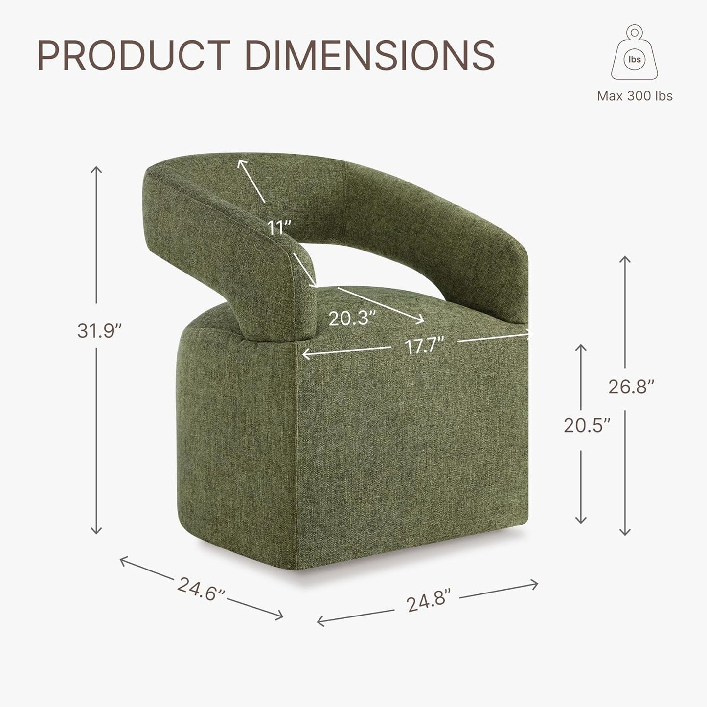 Upholstered Dining Chairs with Casters Easy Assembly Require Modern Barrel Armchair with Rollers for Diningroom Bedroom Livingroom Reading Room,Set of 2,Green