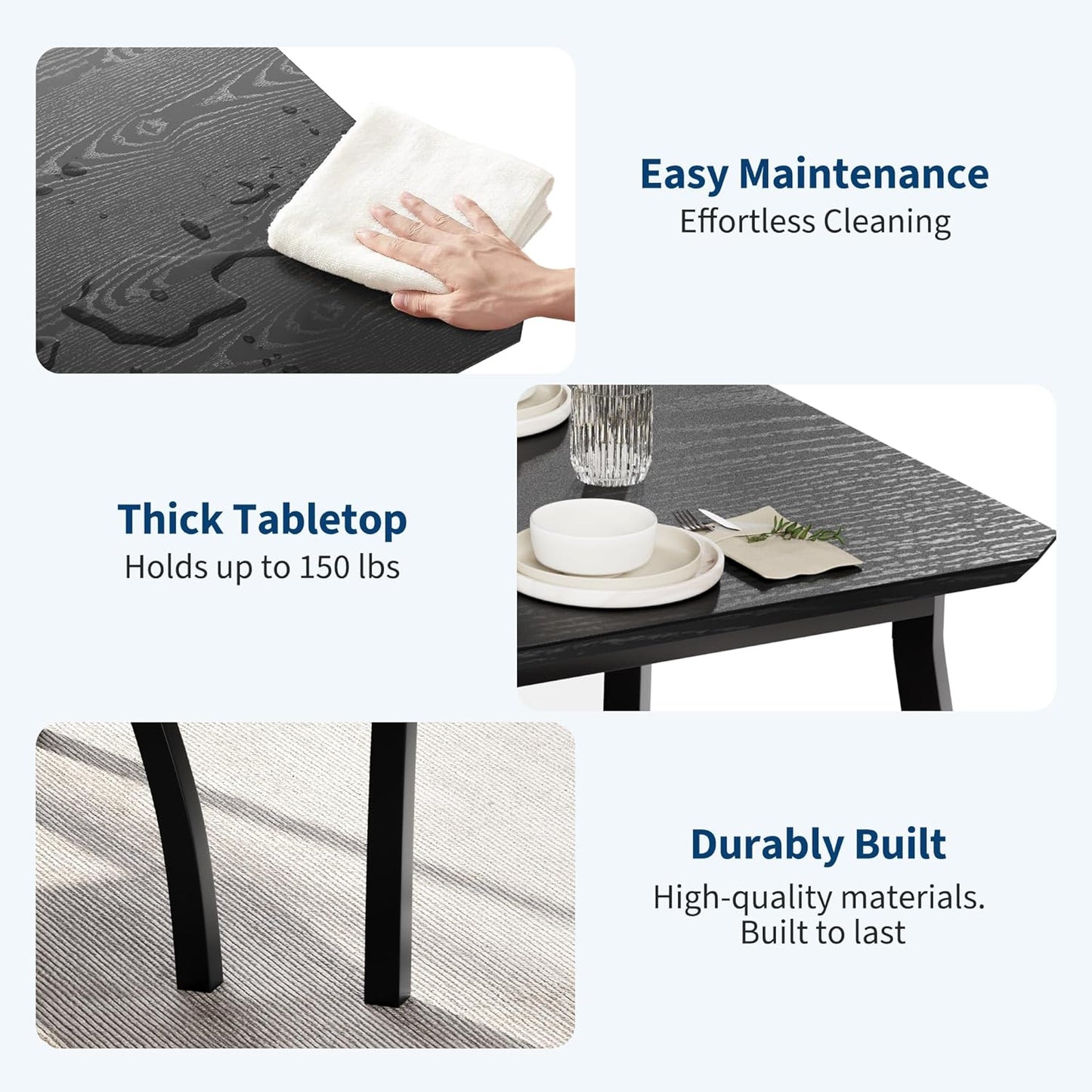 GAOMON Dining Table Set for 4, Wooden Kitchen Table with Upholstered Bench & 2 Cushion Chairs, Space-Saving Dinette Set for Studio, Kitchen, Dining Room, Apartment(43''x28''x30''), Black