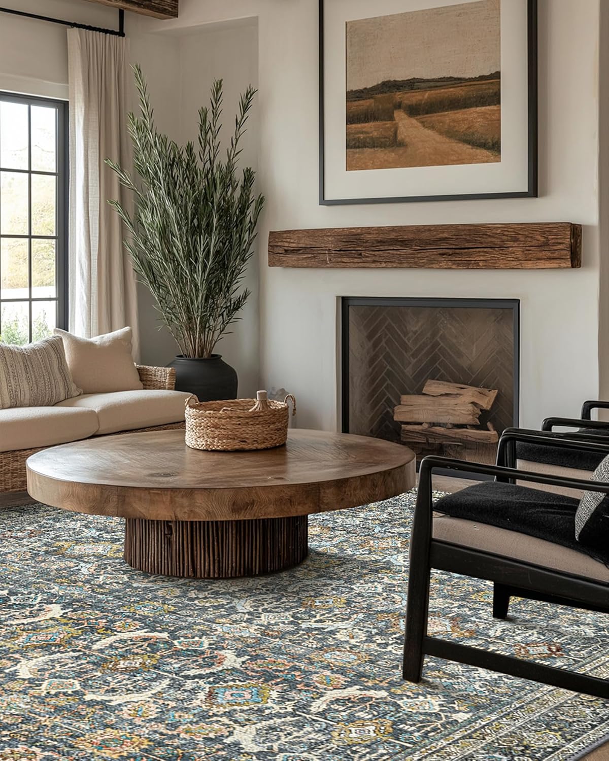 5X7 Area Rugs Machine Washable Rugs for Living Room, Vintage Boho Large Rugs for Bedroom Dining Room, Non Slip Indoor Soft Distressed Lightweight Thin Low Pile Carpet, Terracotta