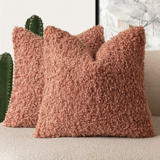 Foindtower 2 Pieces 24x24 Inch Dusty Pink, Faux Fur Throw Pillow Cover Accent Sherpa Furry Pillow Covers Fuzzy Soft Pillowcases Cozy Sheepskin Decorative Fleece Cushion Case for Bed Couch Living Room