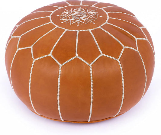Marrakesh Gallery Genuine Leather Round Pouf Unstuffed - Moroccan Ottoman Footstool, Footrest Cover - Boho Decor - Bohemian Living Room, Bedroom, Kids Room, Gift & Wedding