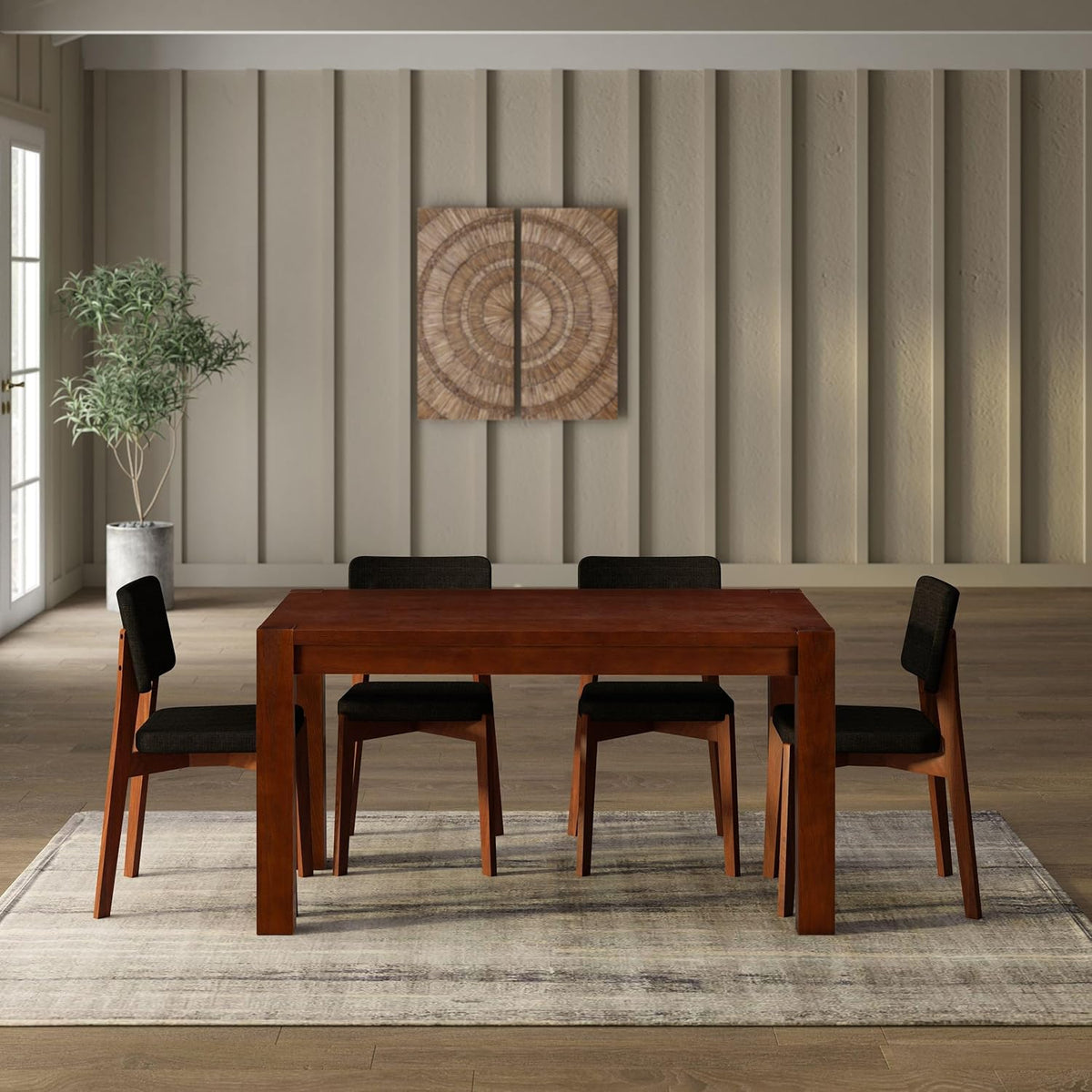 NTC Block 55 Inch Modern Farmhouse Dining Table, Rectangular Dinner Table for Dining Room, Living Room Furniture, Effortless Assembly, Dark Walnut