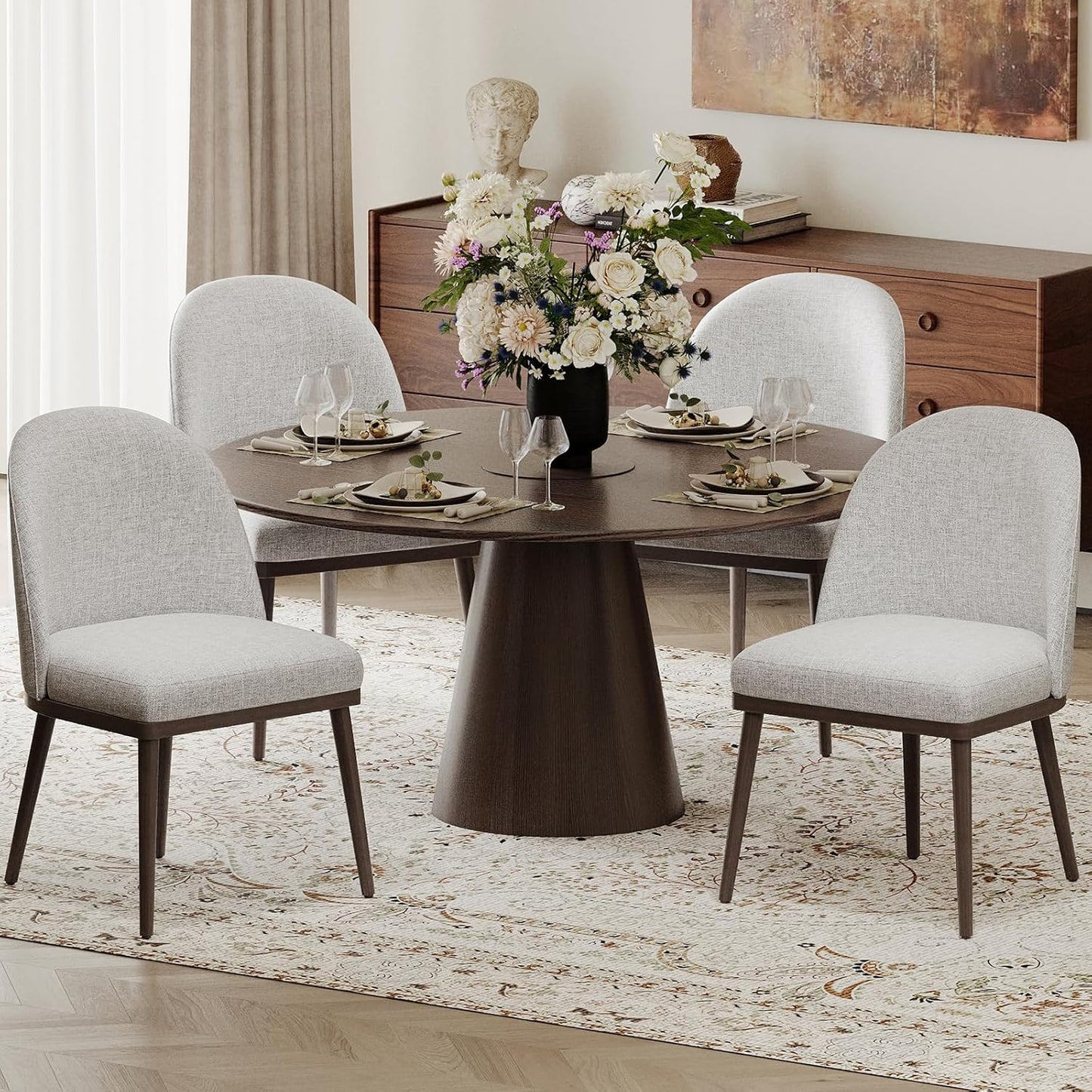 COLAMY Upholstered Dining Chairs Set of 4, Large Dining Room Kitchen Chairs with High Back and Deep Seat, Modern Fabric Dinner Chairs with Wood Legs, Light Grey