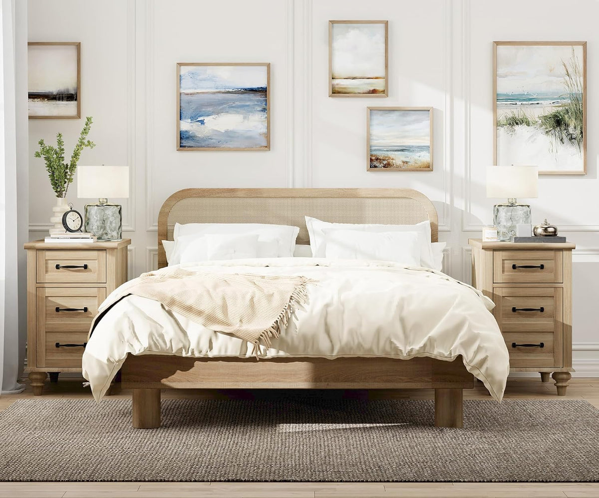 WAMPAT Set of 2 End Tables with Charging Station, Wooden Side Table with Drawer & Storage Cabinet, Farmhouse Nightstands with Power outlets USB Ports for Living Room & Bedroom, Oak