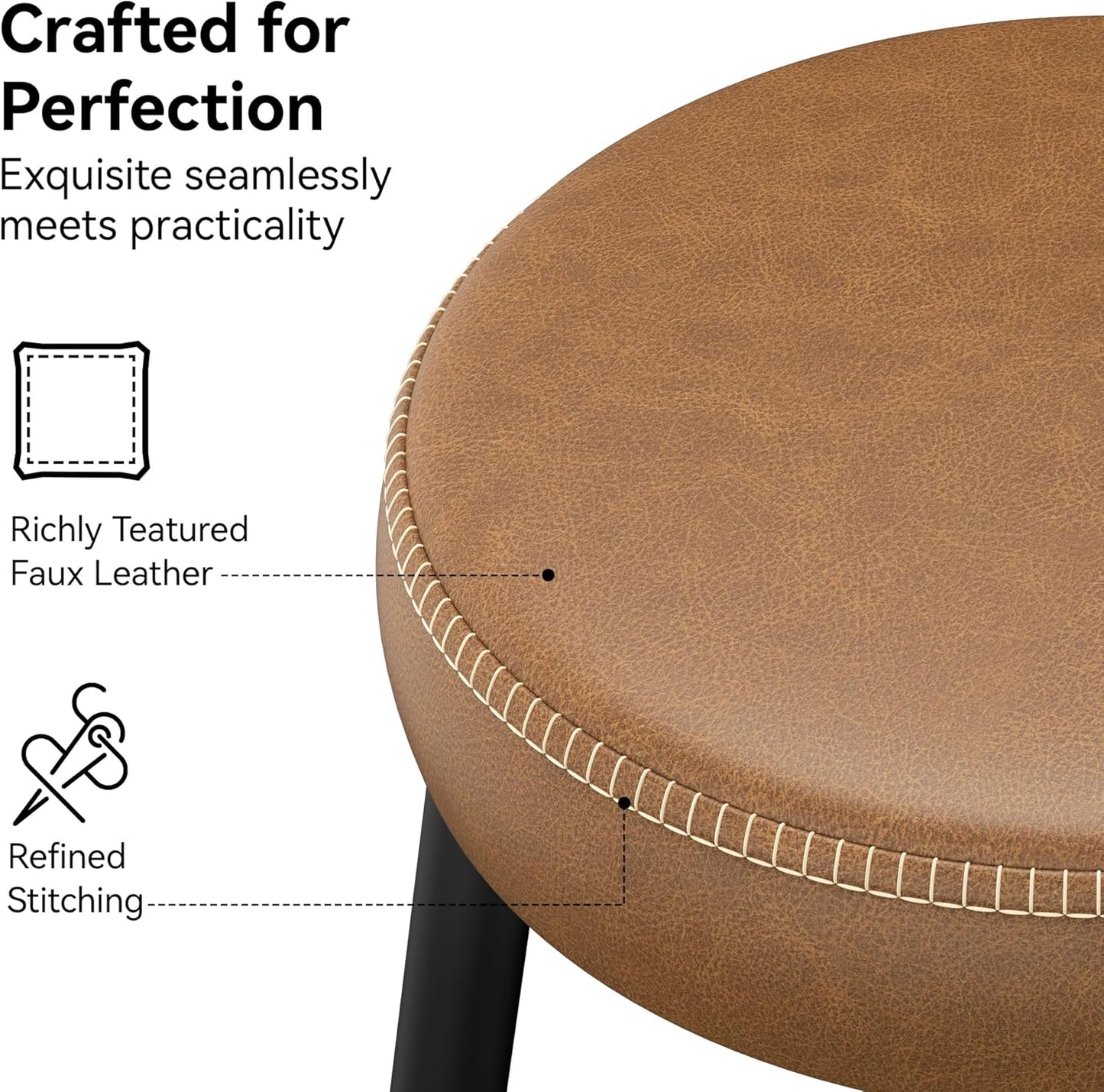 Counter Height Bar Stools, 26" H Backless Bar Stools Set of 8, Upholstered Faux Leather Kitchen Counter Stools, Mid Century Modern, Kitchen Island Home Bar, Pub, Caramel Brown