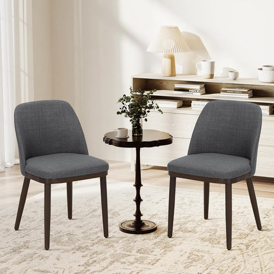 COLAMY Upholstered Dining Chairs Set of 2, Modern Kitchen Chairs with Back, Fabric Side Chair with Wood Legs for Dining Room Restaurant, Light Grey