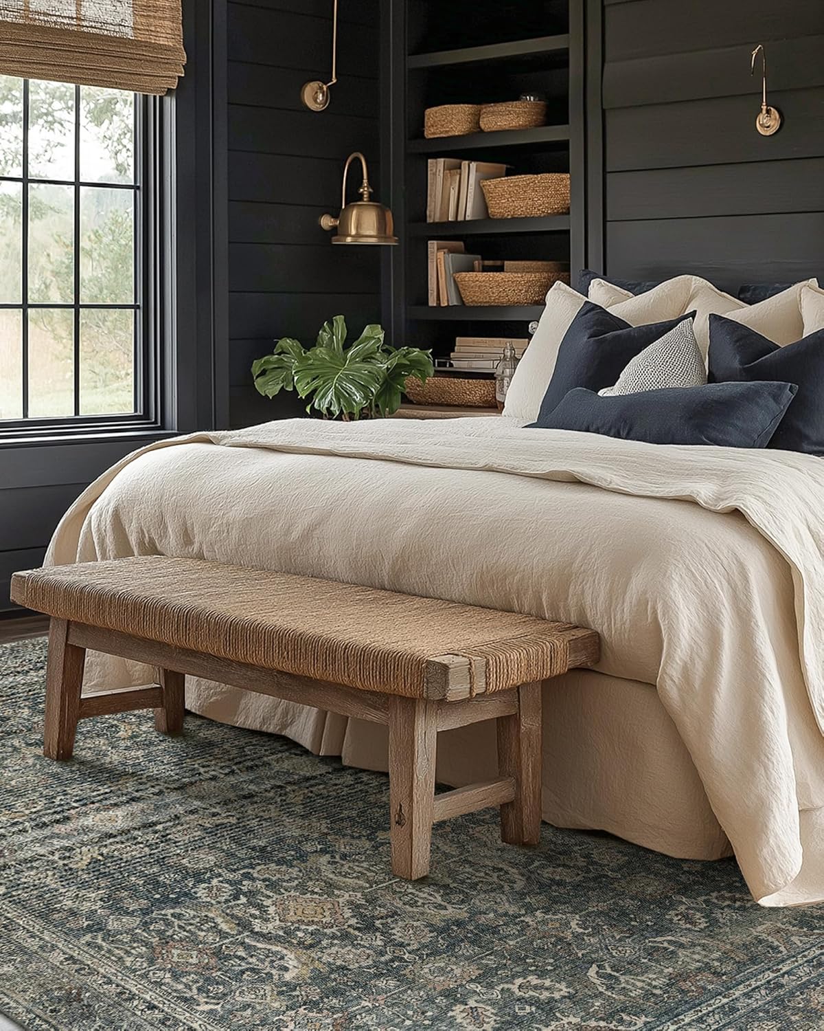 10X12 Area Rugs Machine Washable Rugs for Living Room, Vintage Boho Large Rugs for Bedroom Dining Room, Non Slip Indoor Soft Distressed Lightweight Thin Low Pile Carpet, Deep