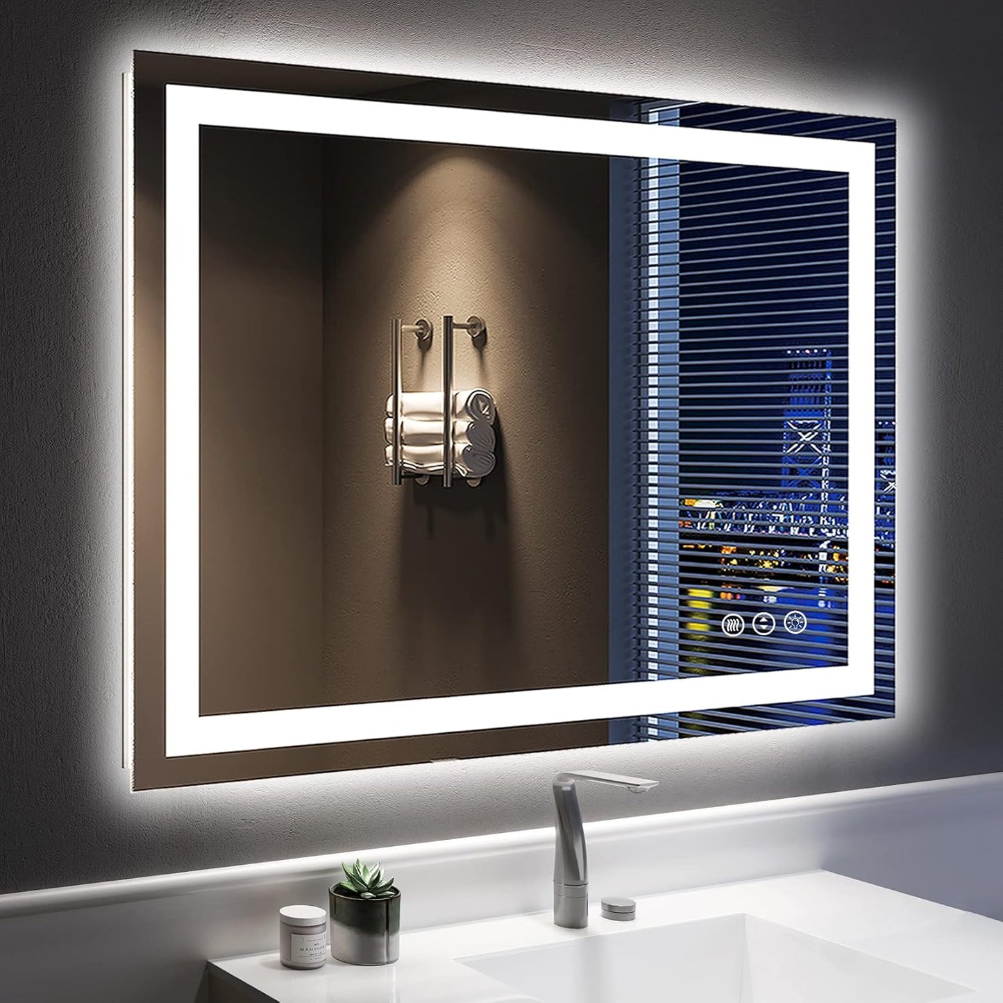 40x32 Inch LED Bathroom Mirror with Lights Front and Backlit Lighted Vanity Mirror for Bathroom Wall with 3 Colors Dimmable Anti-Fog Memory Shatter-Proof IP54 Waterproof Horizontal/Vertical