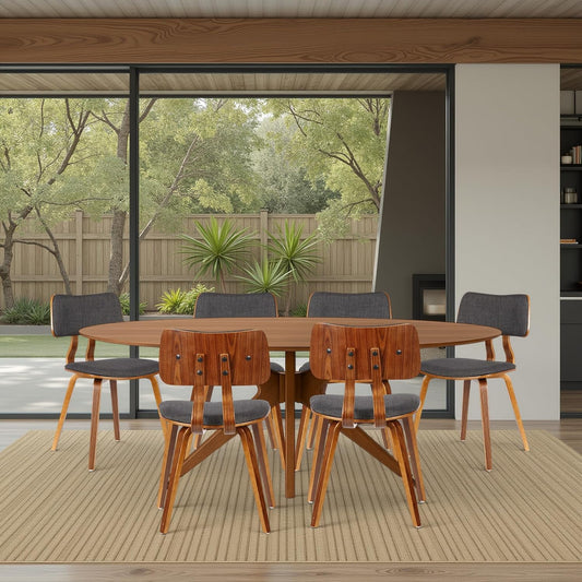 Armen Living Jaguar Mid-Century Dining Chair in Walnut Wood and Charcoal Fabric - Set of 6