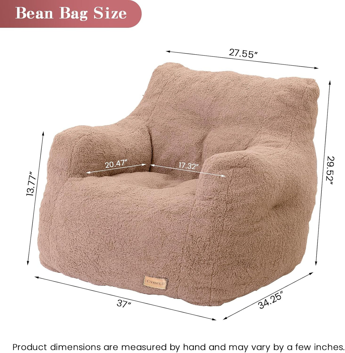 Bean Bag Chair with Filler, Bean Bag Sofa with Tufted Soft Stuffed Filling, Fluffy and Lazy Sofa, Comfy Cozy BeanBag Chairs with Memory Foam for Dorm, Apartment, Living Room (Pink)