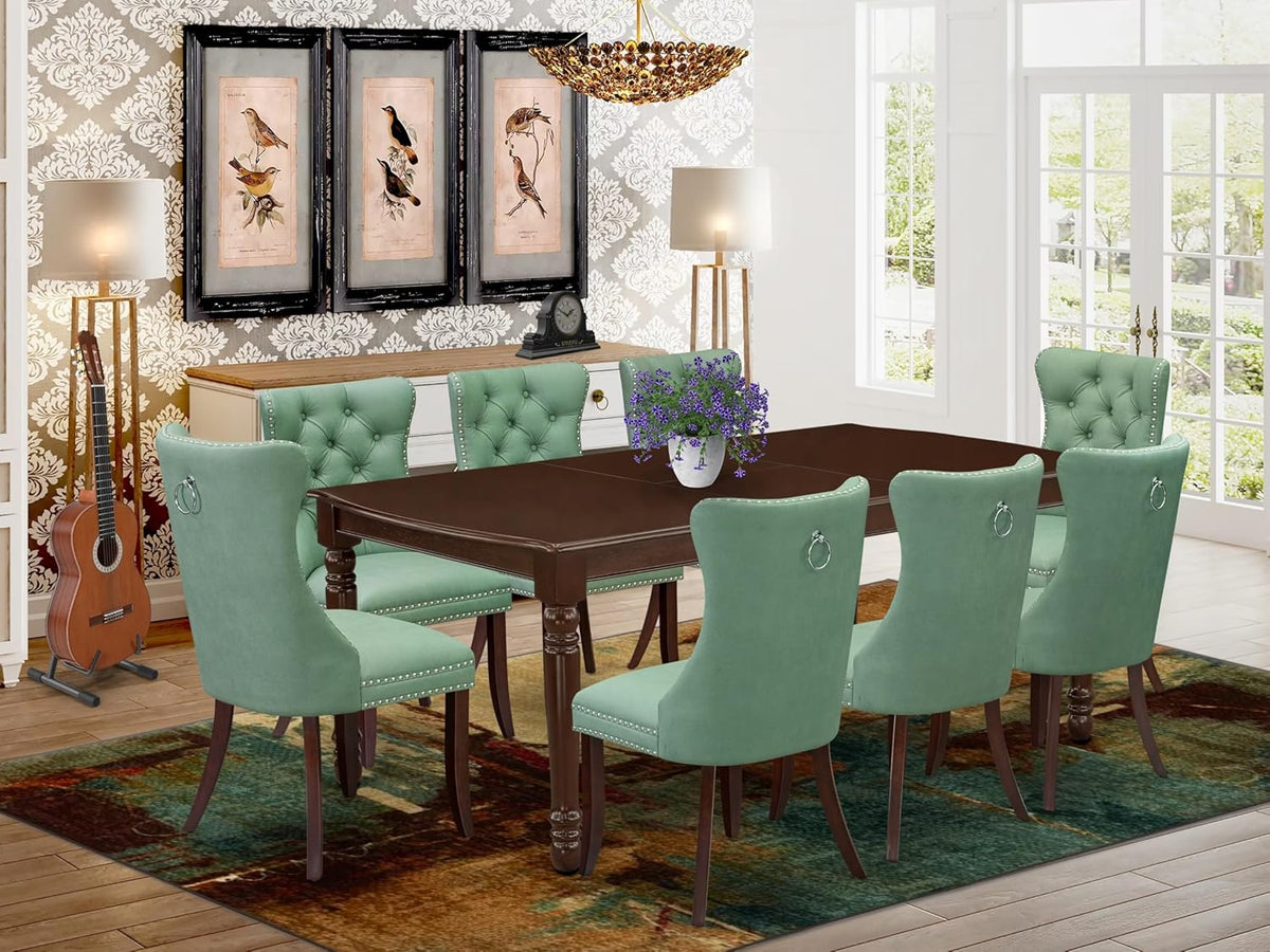 East West Furniture DODA9-MAH-22 9 Piece Dining Set Consists of a Rectangle Kitchen Table with Butterfly Leaf and 8 Polyester Fabric Upholstered Chairs, 42x78 Inch, Mahogany